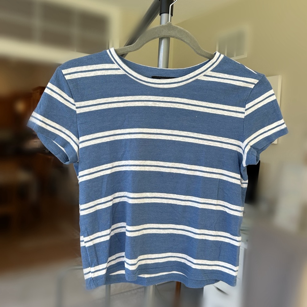 blue and white striped baby tee
